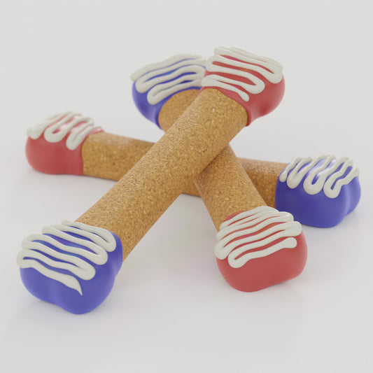Perfect Bones dog biscuits decorated with red, white, and blue dipped ends