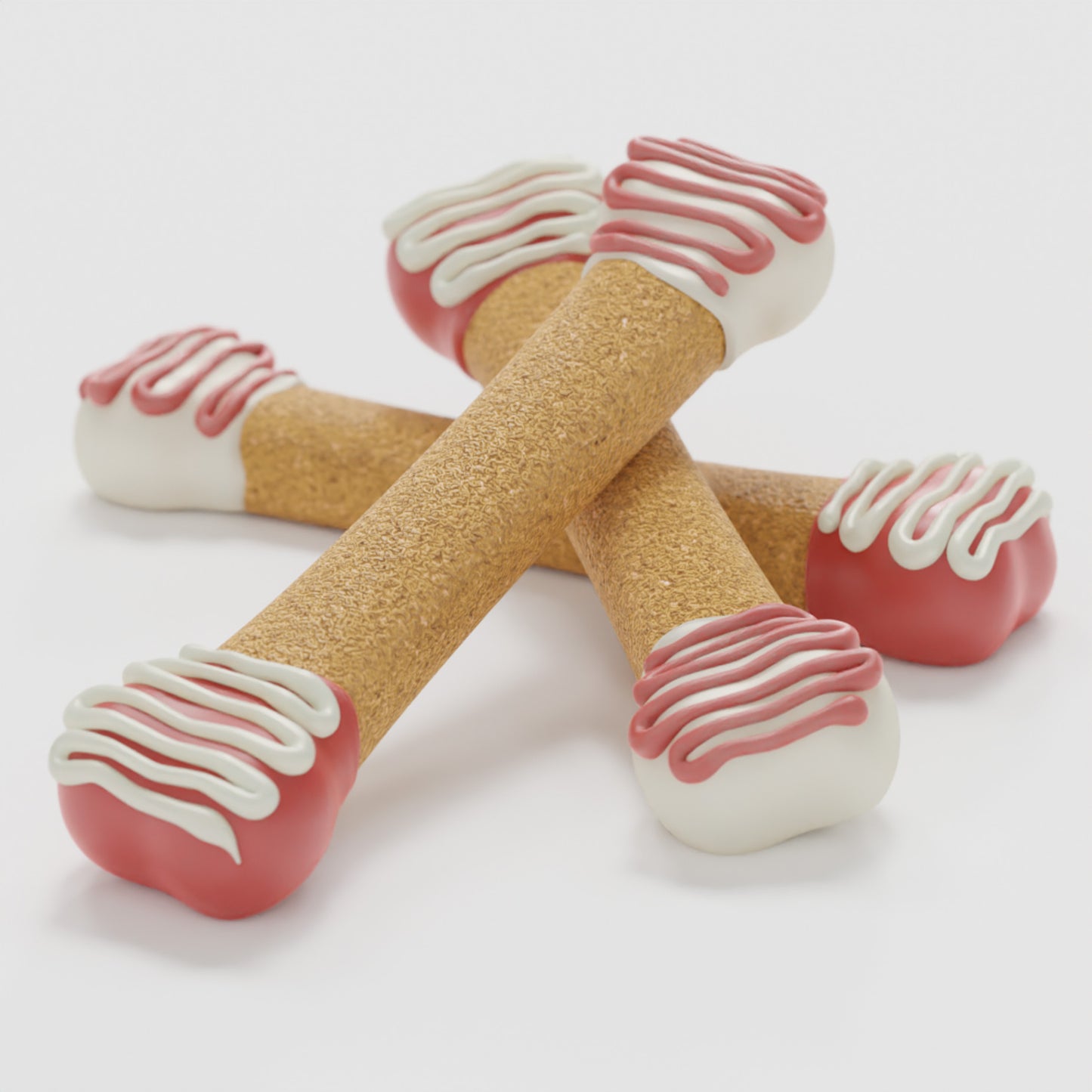 Perfect Bones dog biscuits decorated with red and white dipped ends