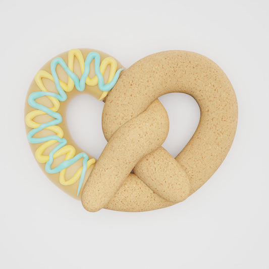 Deluxe pretzel dog cookie decorated with summer peanut butter