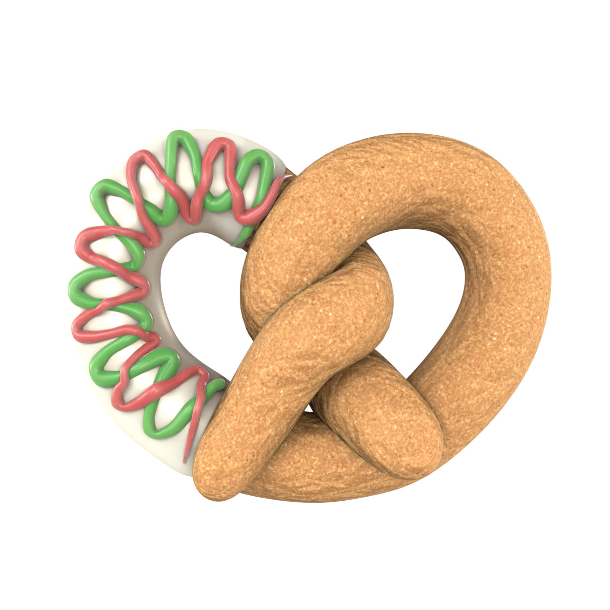Deluxe pretzel dog cookie decorated in Christmas colors